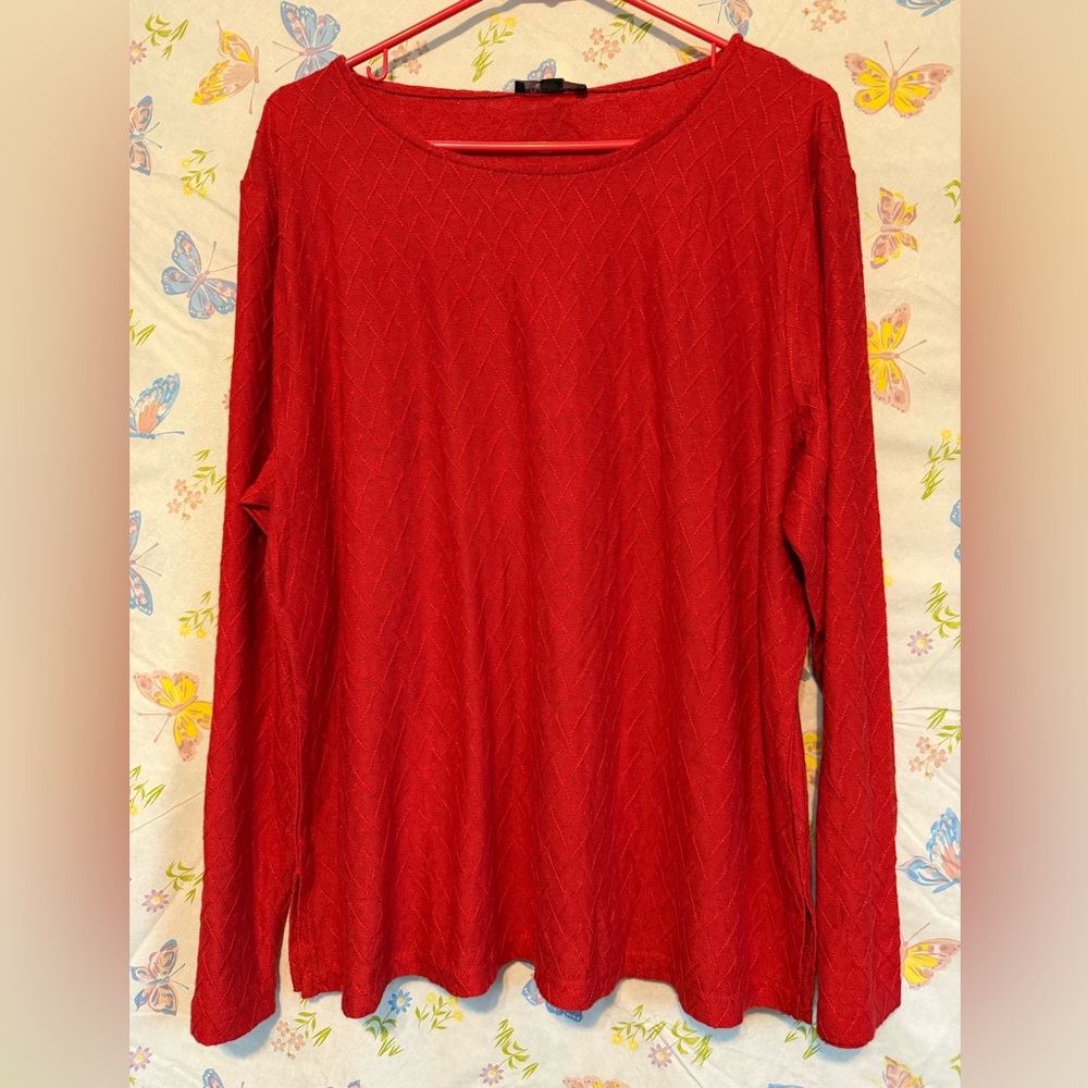 Mario Serrani Women’s Red Textured Long Sleeve Scoop Neck Top XL NWT